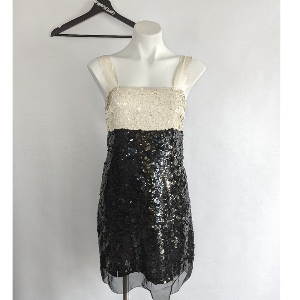 Lavender Label Vera Wang Sequin Black and White Party Dress Sz 8 NYE